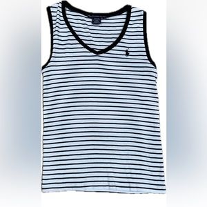 Ralph Lauren Sport Sleeveless Polo Golf Shirt Black & White Striped SIZE Large L